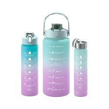 3 In 1 Water Bottle 3 In 1 Water Bottle Pack of 3 Water, 2Litres/750Ml/300Ml Sports Water Bottles, Leakproof & BPA Free, Motivational Water Bottles with Time Marker for Outdoor Sports, Fitness, Office