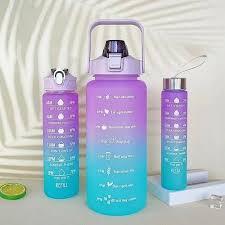 3 In 1 Water Bottle 3 In 1 Water Bottle Pack of 3 Water, 2Litres/750Ml/300Ml Sports Water Bottles, Leakproof & BPA Free, Motivational Water Bottles with Time Marker for Outdoor Sports, Fitness, Office