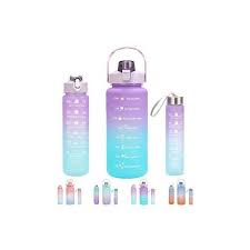 3 In 1 Water Bottle 3 In 1 Water Bottle Pack of 3 Water, 2Litres/750Ml/300Ml Sports Water Bottles, Leakproof & BPA Free, Motivational Water Bottles with Time Marker for Outdoor Sports, Fitness, Office