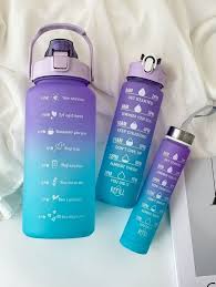 3 In 1 Water Bottle 3 In 1 Water Bottle Pack of 3 Water, 2Litres/750Ml/300Ml Sports Water Bottles, Leakproof & BPA Free, Motivational Water Bottles with Time Marker for Outdoor Sports, Fitness, Office