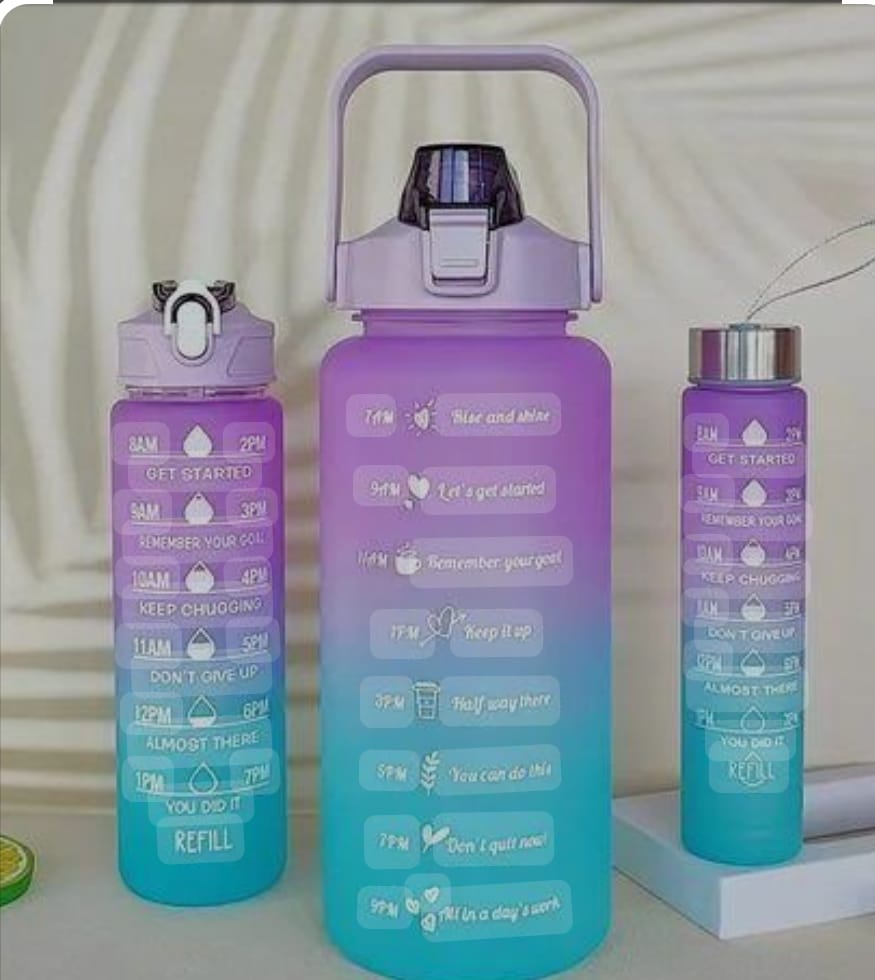 3 In 1 Water Bottle 3 In 1 Water Bottle Pack of 3 Water, 2Litres/750Ml/300Ml Sports Water Bottles, Leakproof & BPA Free, Motivational Water Bottles with Time Marker for Outdoor Sports, Fitness, Office