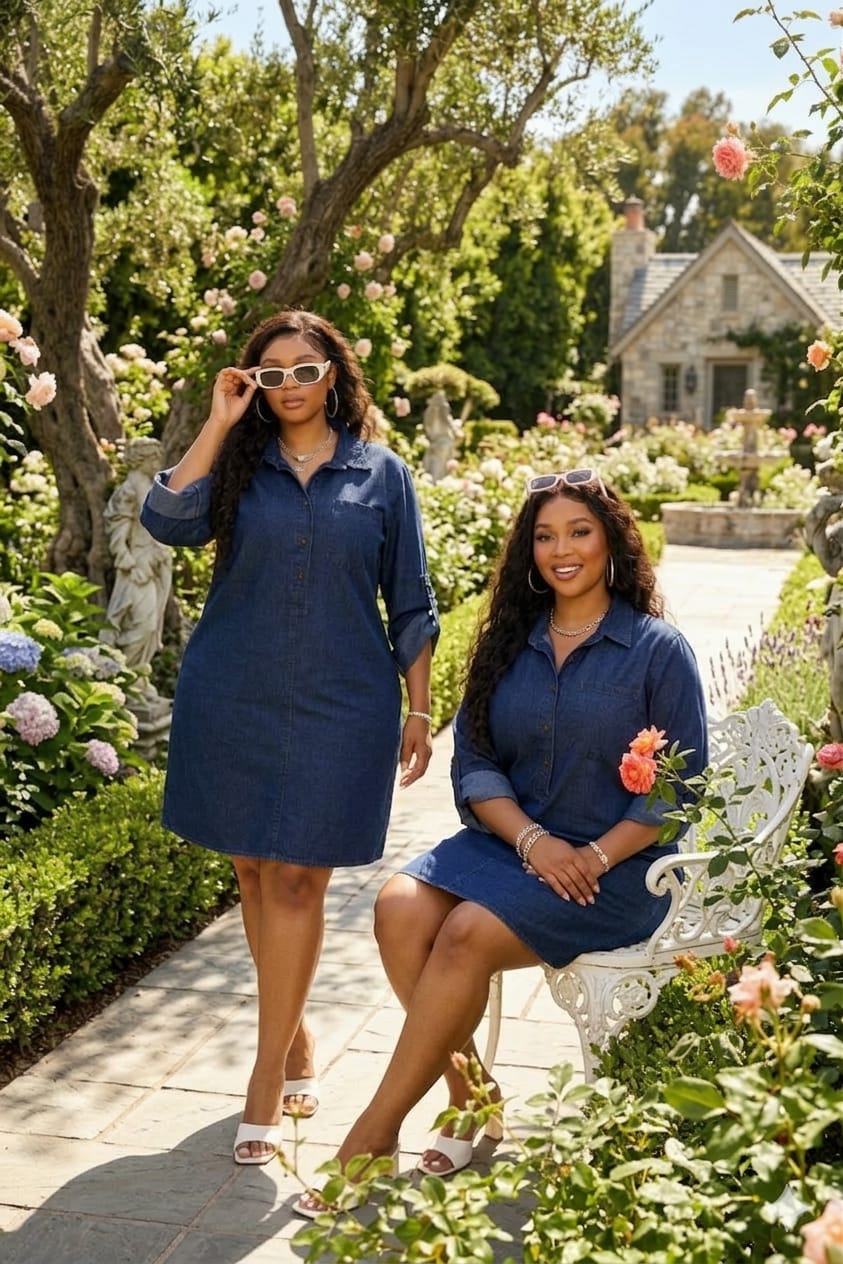 Women Denim Dress Stylish Casual Jean Dress Comfortable Ladies Denim Outfit Fashionable Everyday Dress for Work Travel and Weekend Wear Big Fitting Sizes L to 3XL Durable Soft Denim