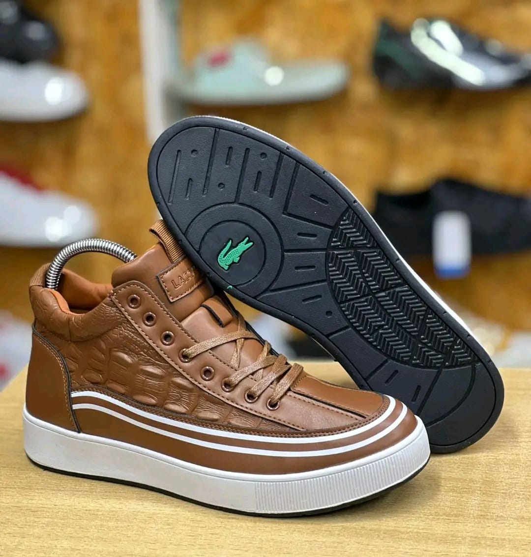 Men generic Lacoste Style Boots Casual Leather Boots for Men Durable Comfortable Fashion Boots Stylish Lace Up Ankle Boots for Work Travel Outdoor Everyday Wear Non Slip Shoes Sizes 40 to 45