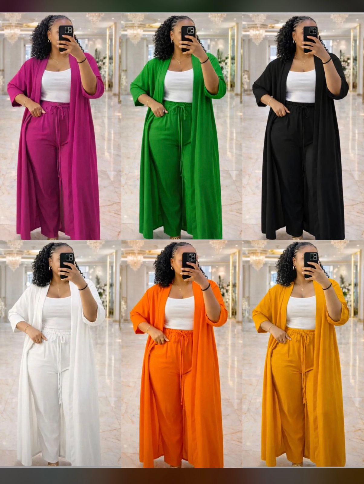 Women 3 Piece Kimono Set Matching Top Trousers and Kimono Outfit Stylish Ladies Co-ord Set Comfortable Casual Elegant Fashion Wear for Travel Office Everyday Look Sizes M to XXL