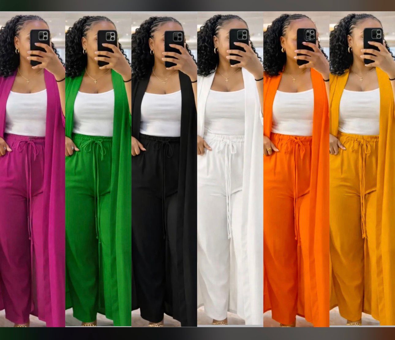 Women 3 Piece Kimono Set Matching Top Trousers and Kimono Outfit Stylish Ladies Co-ord Set Comfortable Casual Elegant Fashion Wear for Travel Office Everyday Look Sizes M to XXL