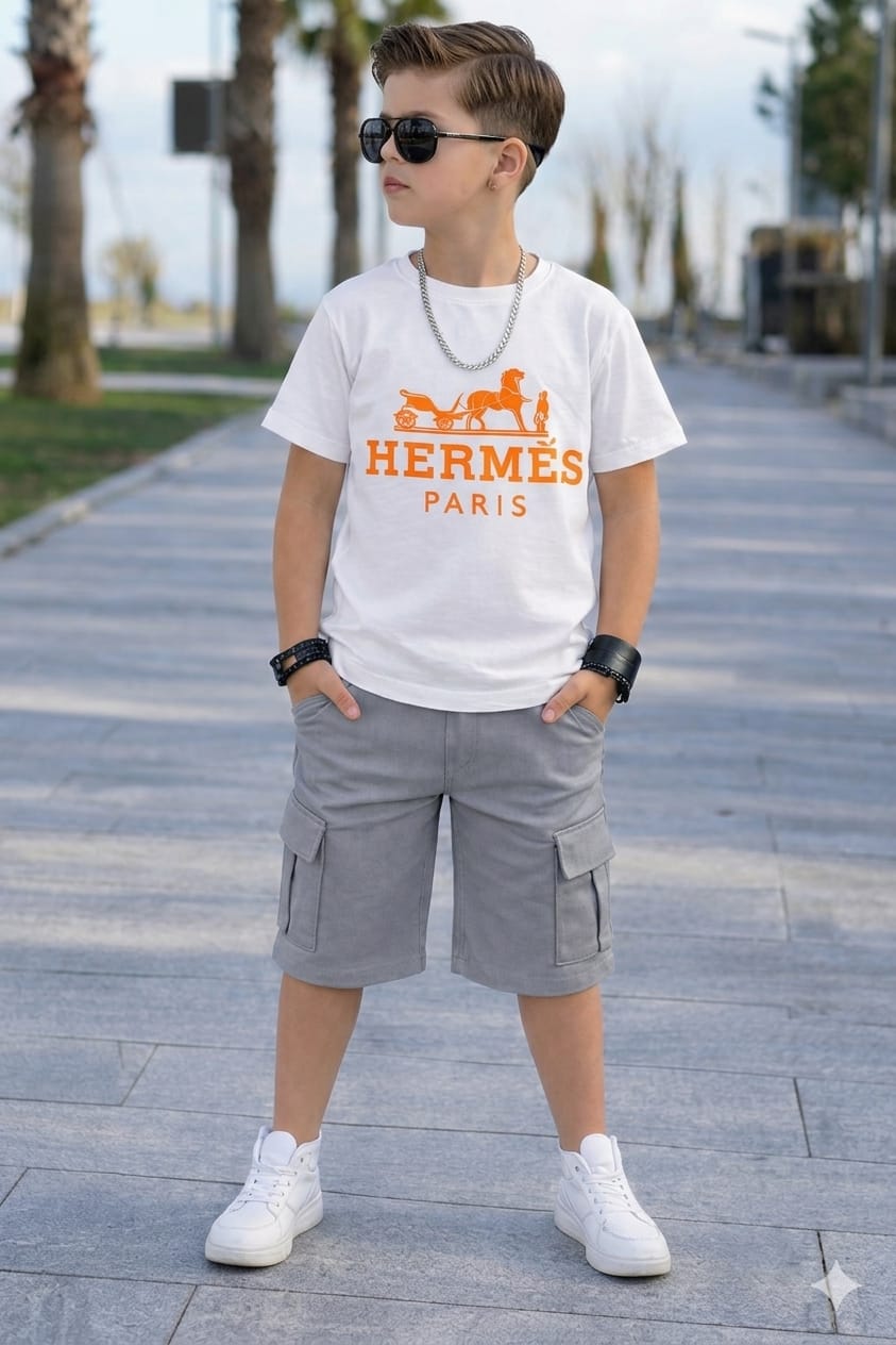 Boys 2 Piece Outfit Set Top and Shorts Kids Clothing Set Comfortable Stylish Durable Children Wear for Play School Casual Everyday Fashion Summer Outfit Ages 3 to 12 Years