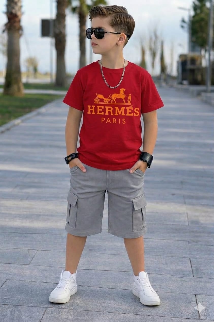 Boys 2 Piece Outfit Set Top and Shorts Kids Clothing Set Comfortable Stylish Durable Children Wear for Play School Casual Everyday Fashion Summer Outfit Ages 3 to 12 Years