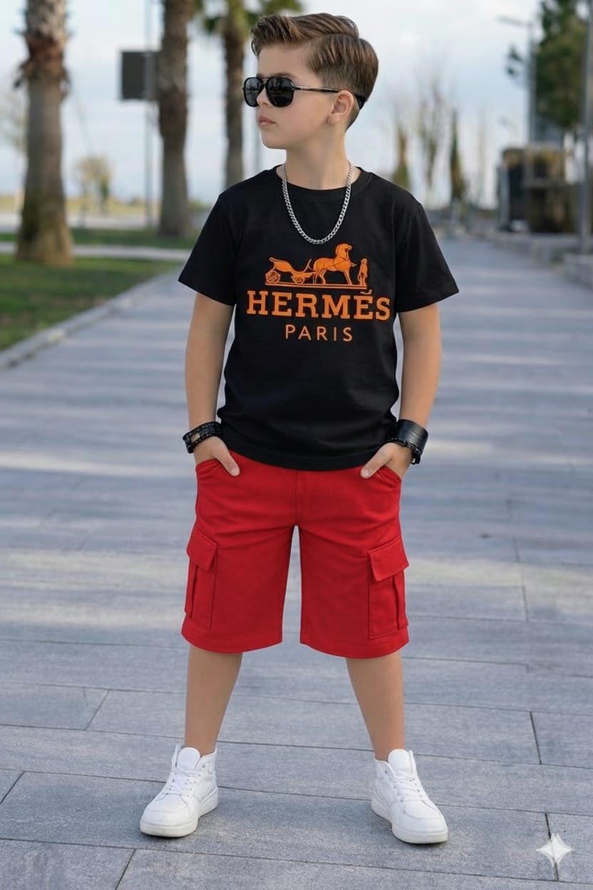 Boys 2 Piece Outfit Set Top and Shorts Kids Clothing Set Comfortable Stylish Durable Children Wear for Play School Casual Everyday Fashion Summer Outfit Ages 3 to 12 Years