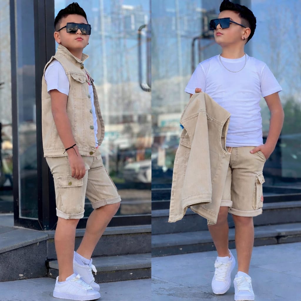 Boys 3 Piece Shorts Set Top Shorts and Coat Kids Outfit Stylish Comfortable Durable Children Clothing Set for Play School Casual Wear Summer Fashion Ages 3 to 12 Years
