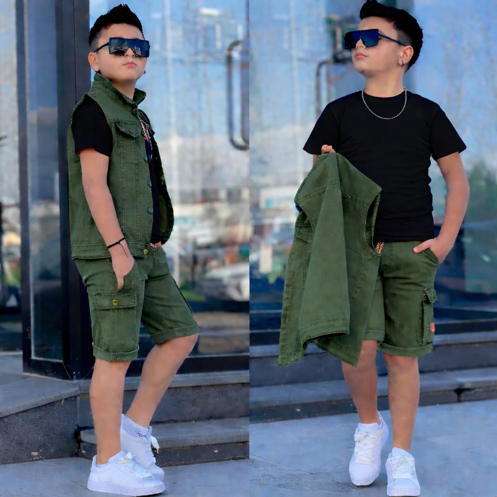 Boys 3 Piece Shorts Set Top Shorts and Coat Kids Outfit Stylish Comfortable Durable Children Clothing Set for Play School Casual Wear Summer Fashion Ages 3 to 12 Years