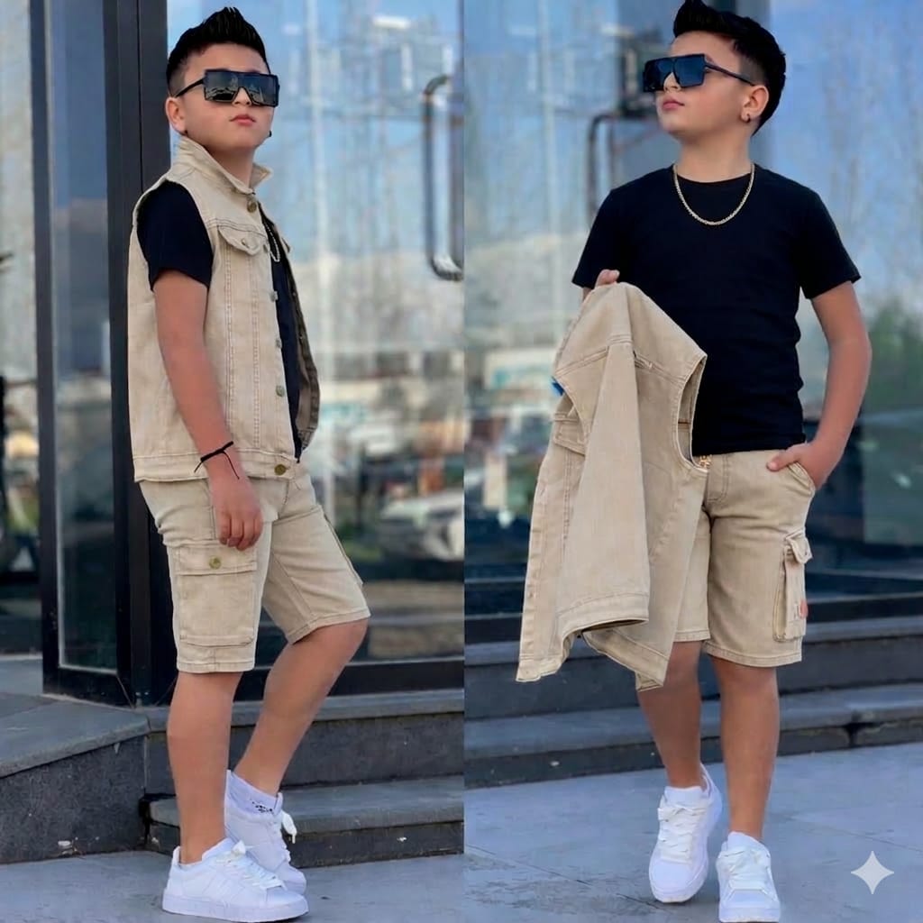 Boys 3 Piece Shorts Set Top Shorts and Coat Kids Outfit Stylish Comfortable Durable Children Clothing Set for Play School Casual Wear Summer Fashion Ages 3 to 12 Years