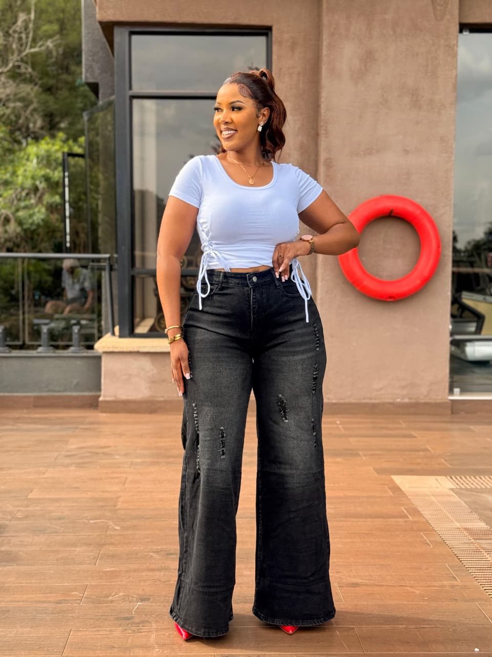 Women Distressed Wide Leg Jeans Stretchy Denim High Waist Ladies Pants Trendy Casual Streetwear Comfortable Premium Quality Fashion Trousers Sizes 27 to 36