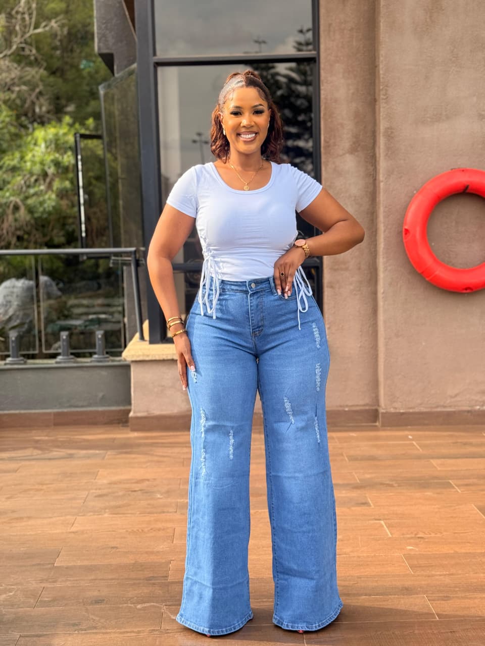 Women Distressed Wide Leg Jeans Stretchy Denim High Waist Ladies Pants Trendy Casual Streetwear Comfortable Premium Quality Fashion Trousers Sizes 27 to 36