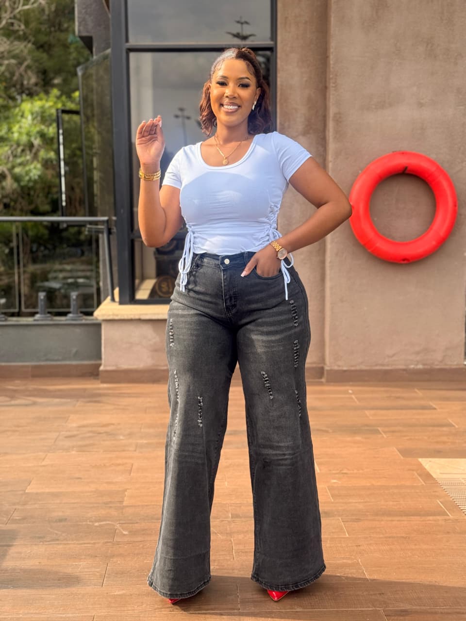 Women Distressed Wide Leg Jeans Stretchy Denim High Waist Ladies Pants Trendy Casual Streetwear Comfortable Premium Quality Fashion Trousers Sizes 27 to 36