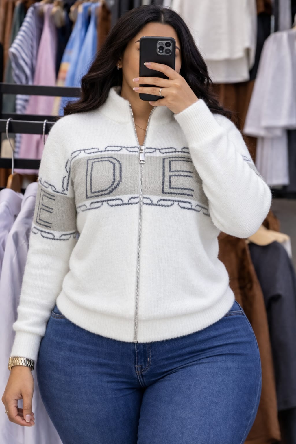 Women Soft Zipper Sweater Free Size Warm Comfortable Stylish Casual Knitwear Long Sleeve Cozy Fashion Top Cold Season Wear Elegant Everyday Outfit