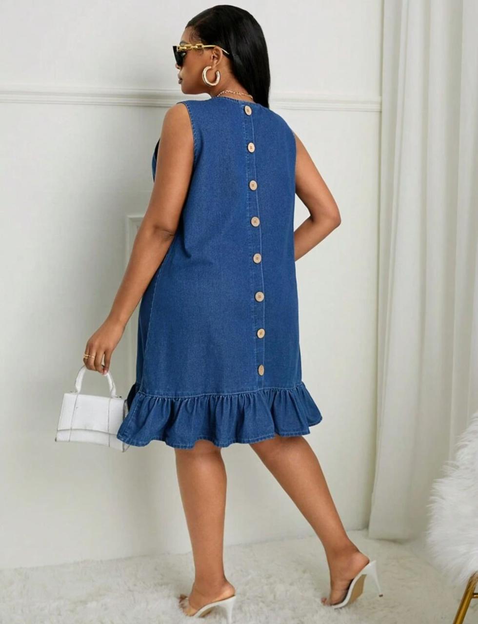 Women Denim Dress Stylish Casual Jean Dress Elegant Ladies Outfit Comfortable Breathable Fashion Wear Everyday Look Durable Fabric Trendy Design Sizes L to 2XL