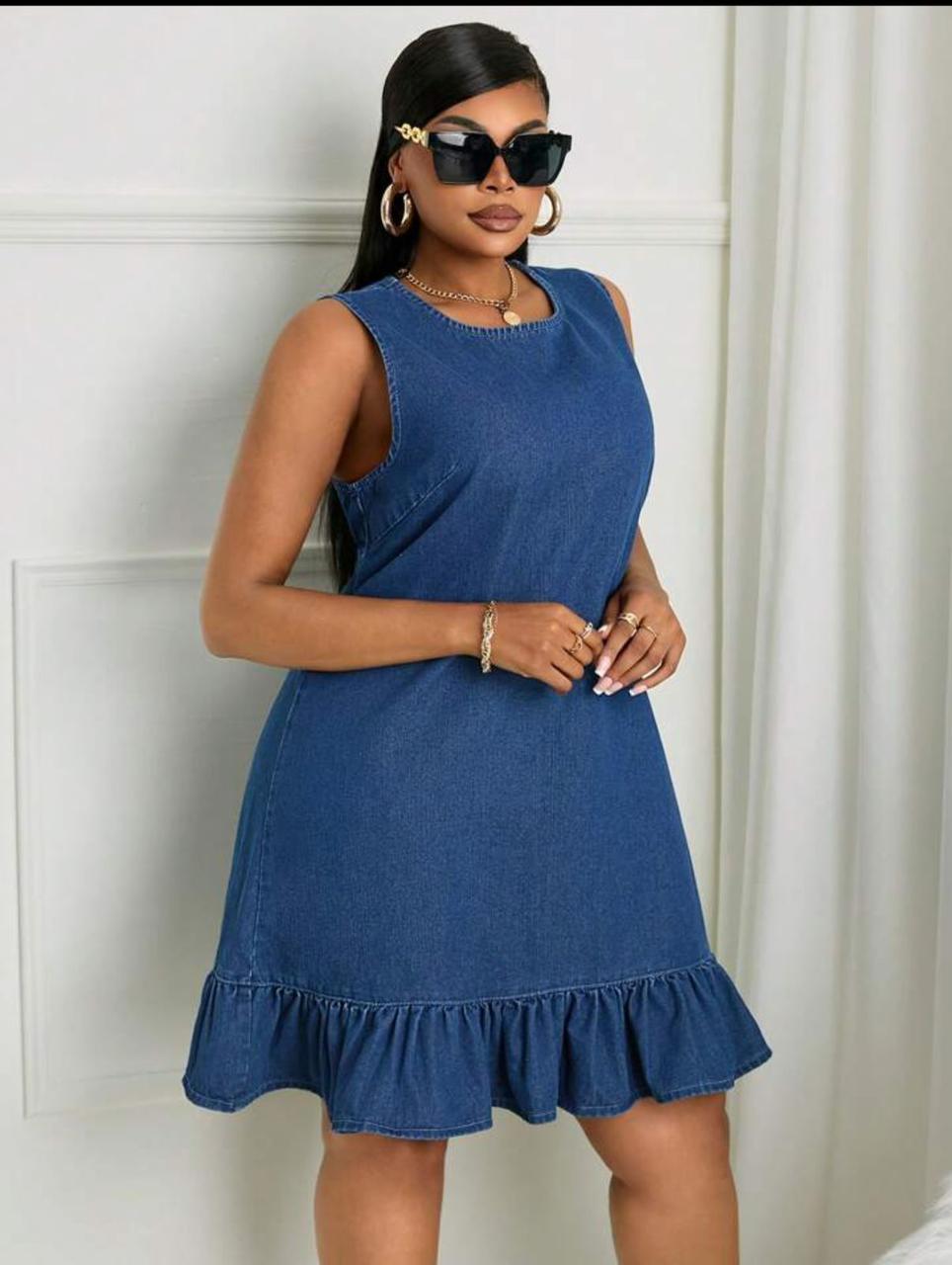 Women Denim Dress Stylish Casual Jean Dress Elegant Ladies Outfit Comfortable Breathable Fashion Wear Everyday Look Durable Fabric Trendy Design Sizes L to 2XL