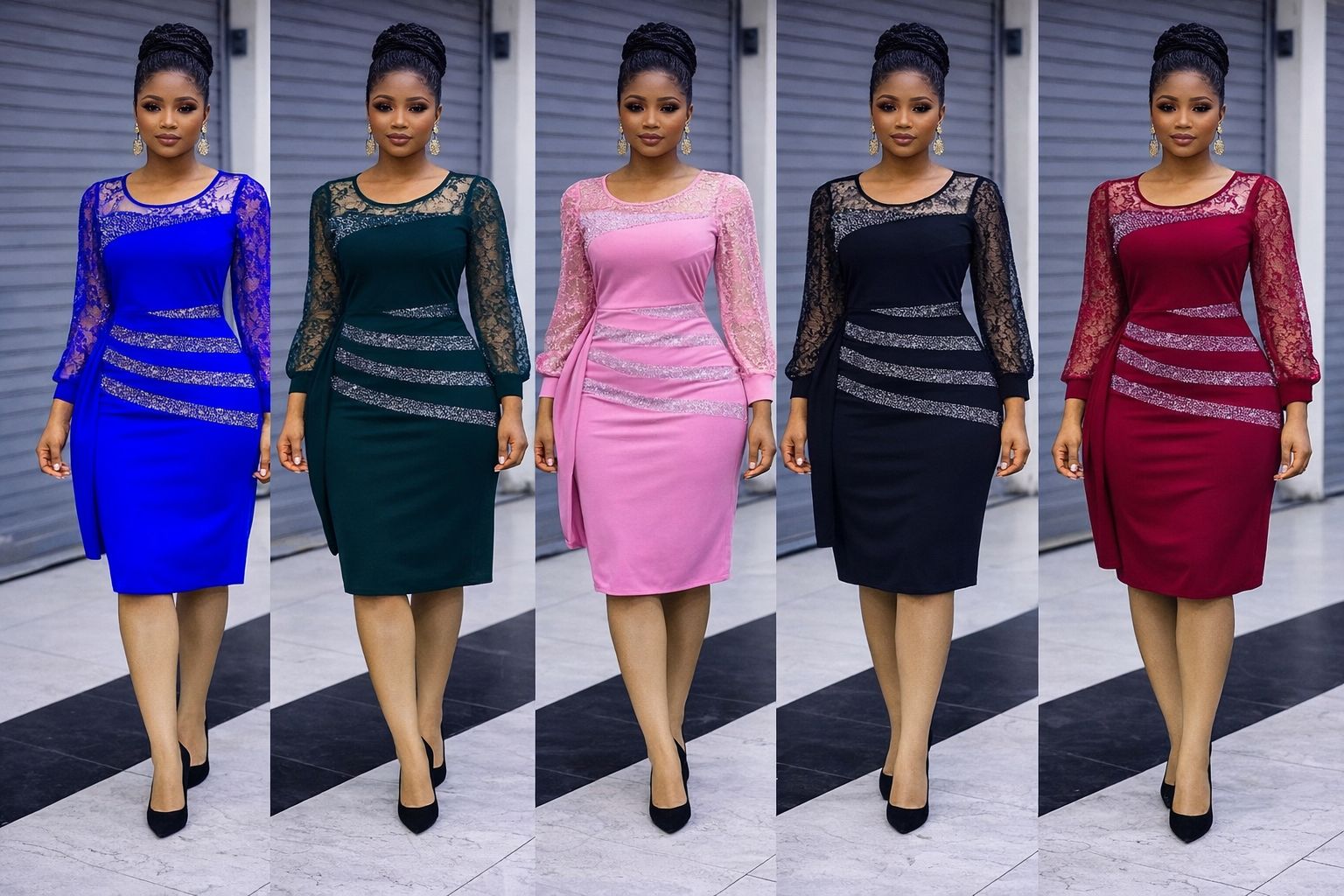 Women Official Dresses Elegant Office Wear Stylish Bodycon Midi Dress Slight Stretch Comfortable Formal Outfit Workwear Ladies Fashion Sizes M to 2XL