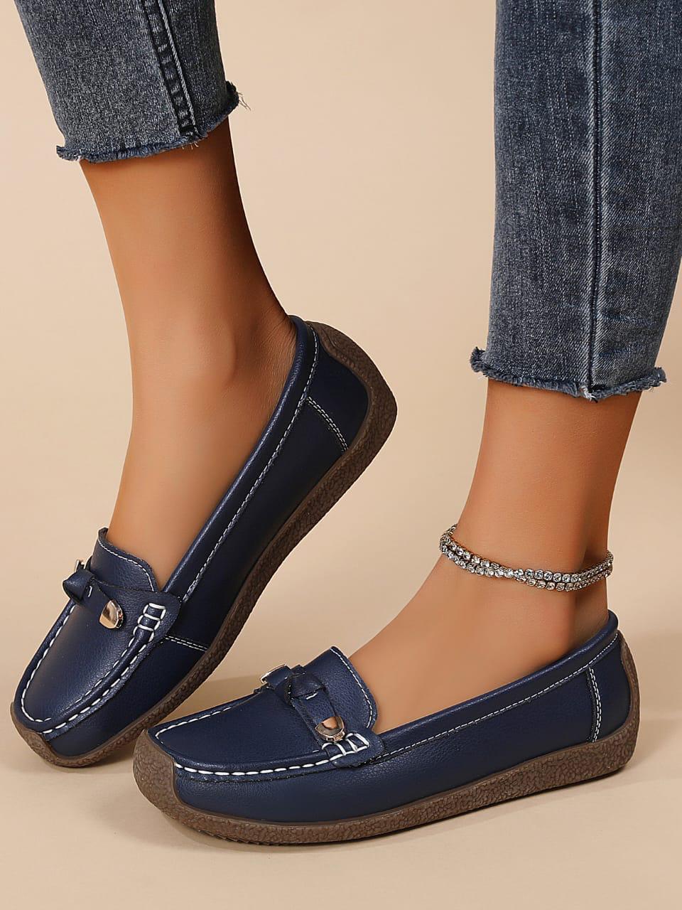 Women PU Leather Closed Loafers Comfortable Slip On Shoes Stylish Casual Office Wear Lightweight Durable Flat Shoes Elegant Ladies Footwear Sizes 37 to 42