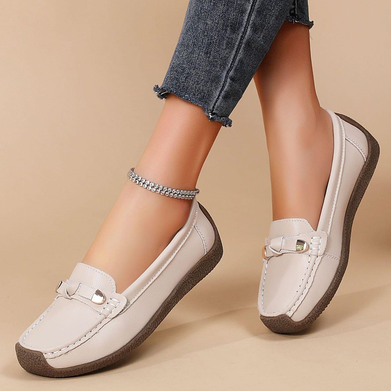 Women PU Leather Closed Loafers Comfortable Slip On Shoes Stylish Casual Office Wear Lightweight Durable Flat Shoes Elegant Ladies Footwear Sizes 37 to 42