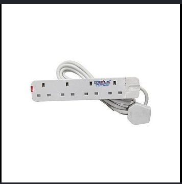 Power king 4 Way Extension Heavy-Duty Multi-Plug Adapter with Surge Protection, Long Cable & Independent Switches for Reliable Power