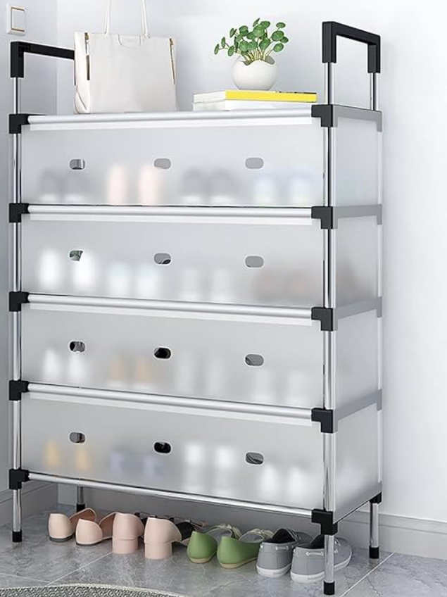 5 Tiers Shoe Rack Organizer with with a dustproof cover is a compact, space-saving solution designed for entryways, closets, or hallways featuring a metal or plastic frame with non-woven fabric