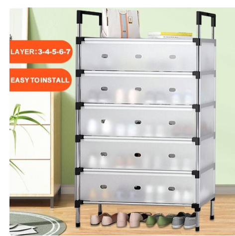 5 Tiers Shoe Rack Organizer with with a dustproof cover is a compact, space-saving solution designed for entryways, closets, or hallways featuring a metal or plastic frame with non-woven fabric