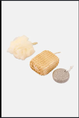 Haoda "Touching Tour" Bath Set, containing a mesh loofah sponge and an exfoliating bath mitt or back scrubber, designed for full-body cleansing and exfoliation