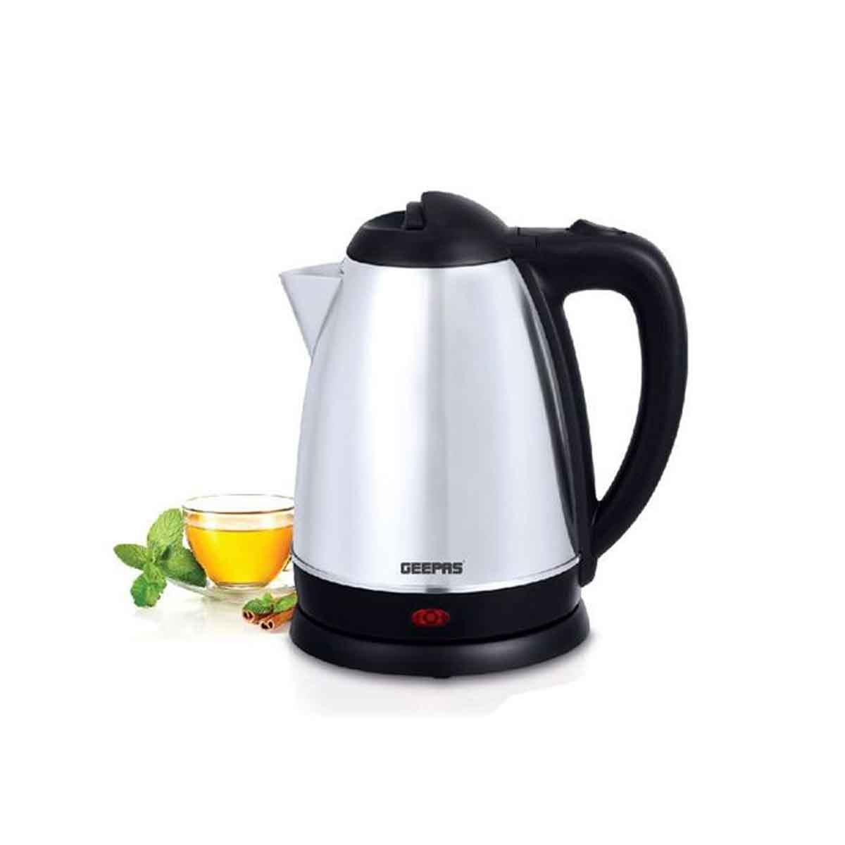 Geepas GK5454B 1.8L Electric Kettle 1500W – Stainless Steel, Auto Shut-Off, Boil-Dry Protection, Safety Lock Lid & 360° Rotational Base