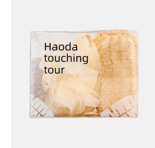Haoda "Touching Tour" Bath Set, containing a mesh loofah sponge and an exfoliating bath mitt or back scrubber, designed for full-body cleansing and exfoliation