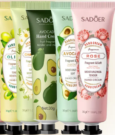 Sadoer Fragrant Moisturizing Hand Cream Collection lightweight, with a fast-absorbing formulas and wide variety of fruit and botanical scents convenient for on-the-go use in Nourishment and Softening