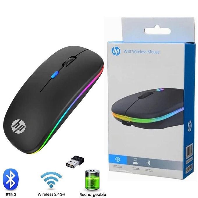 Hp Hp- W10 Bluetooth & Wireless Dual Mode Mouse – Rechargeable, RGB Light, 2.4GHz + Bluetooth