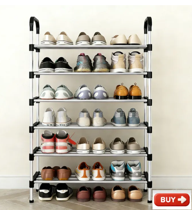 6-Tiers Metallic Shoe Rack Storage Organizer 21 Pairs Large Capacity simple, modern, and economical solution for organizing shoes at the entryway combining smart design with durability and convenience