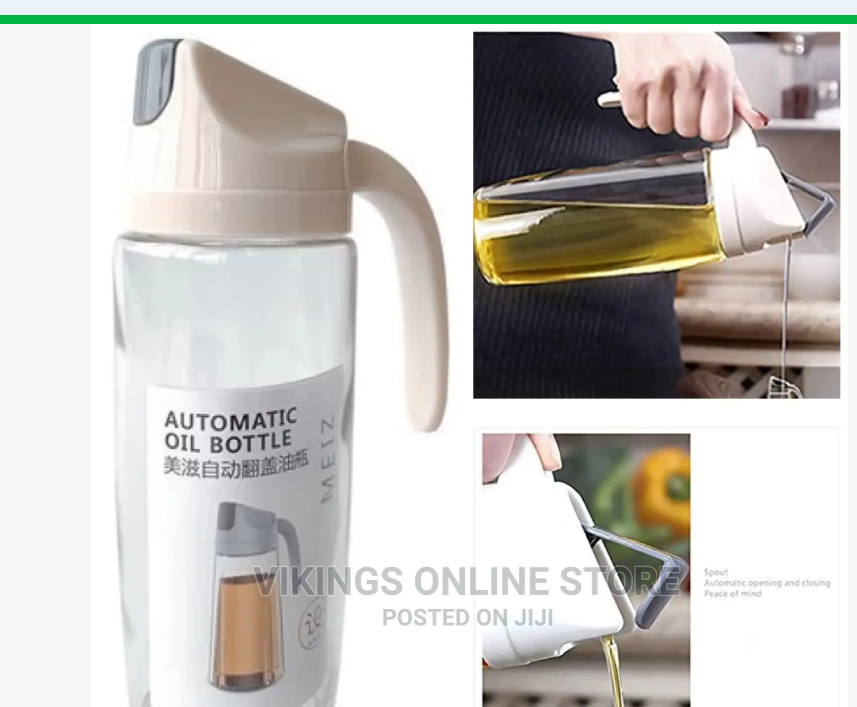 Auto Flip Olive Oil and Vinegar Dispensers Glass Oil Bottle with Non Slip Handle for Soy Sauce Olive Oil Vinegar Kitchen Cooking (650 ML)