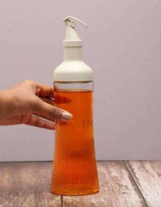 Transparent Solid Glass Oil Dispenser with Acrylic Lid for Home and Pantry Airtight Food Jar Glass Container for Kitchen Free-Flow Pourer Spout, BPA Free, Leak-Proof Lid 2-in-1 glass oil sprayer