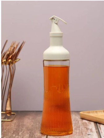 Transparent Solid Glass Oil Dispenser with Acrylic Lid for Home and Pantry Airtight Food Jar Glass Container for Kitchen Free-Flow Pourer Spout, BPA Free, Leak-Proof Lid 2-in-1 glass oil sprayer