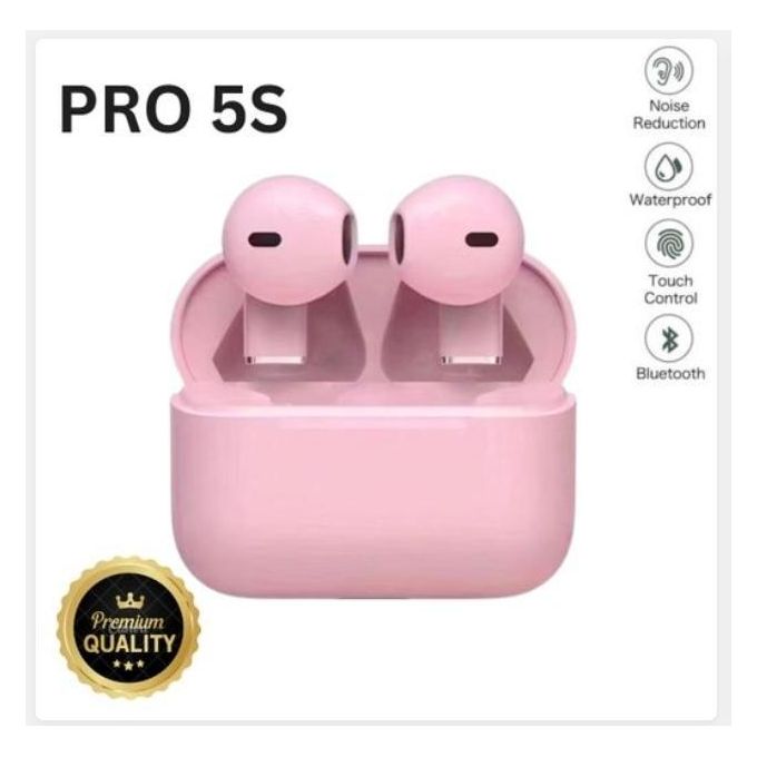 PRO 5S Earbuds True Wireless Earphone Noise Cancelling Update Bluetooth 5.3 Headset HD Music Headphone In-Ear Handsfree With Mic Pink Colour
