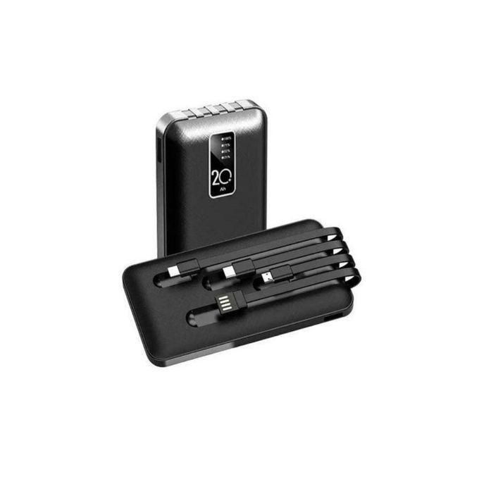 ZHY 20000mah Power Bank Ultra High Capacity With Inbuilt Cables (Type-C, Micro, Lightening and USB)Fast Charging PowerBank - Black.