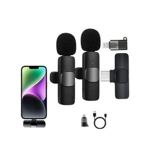 K9 Professional Dual Wireless Lavalier Microphone System – 2.4G Intelligent Noise Reduction, 20m Transmission & Plug-and-Play for Android Type-C and iPhone (Black)