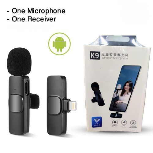 K9 Professional Dual Wireless Lavalier Microphone System – 2.4G Intelligent Noise Reduction, 20m Transmission & Plug-and-Play for Android Type-C and iPhone (Black)