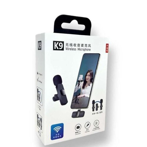 K9 Professional Dual Wireless Lavalier Microphone System – 2.4G Intelligent Noise Reduction, 20m Transmission & Plug-and-Play for Android Type-C and iPhone (Black)