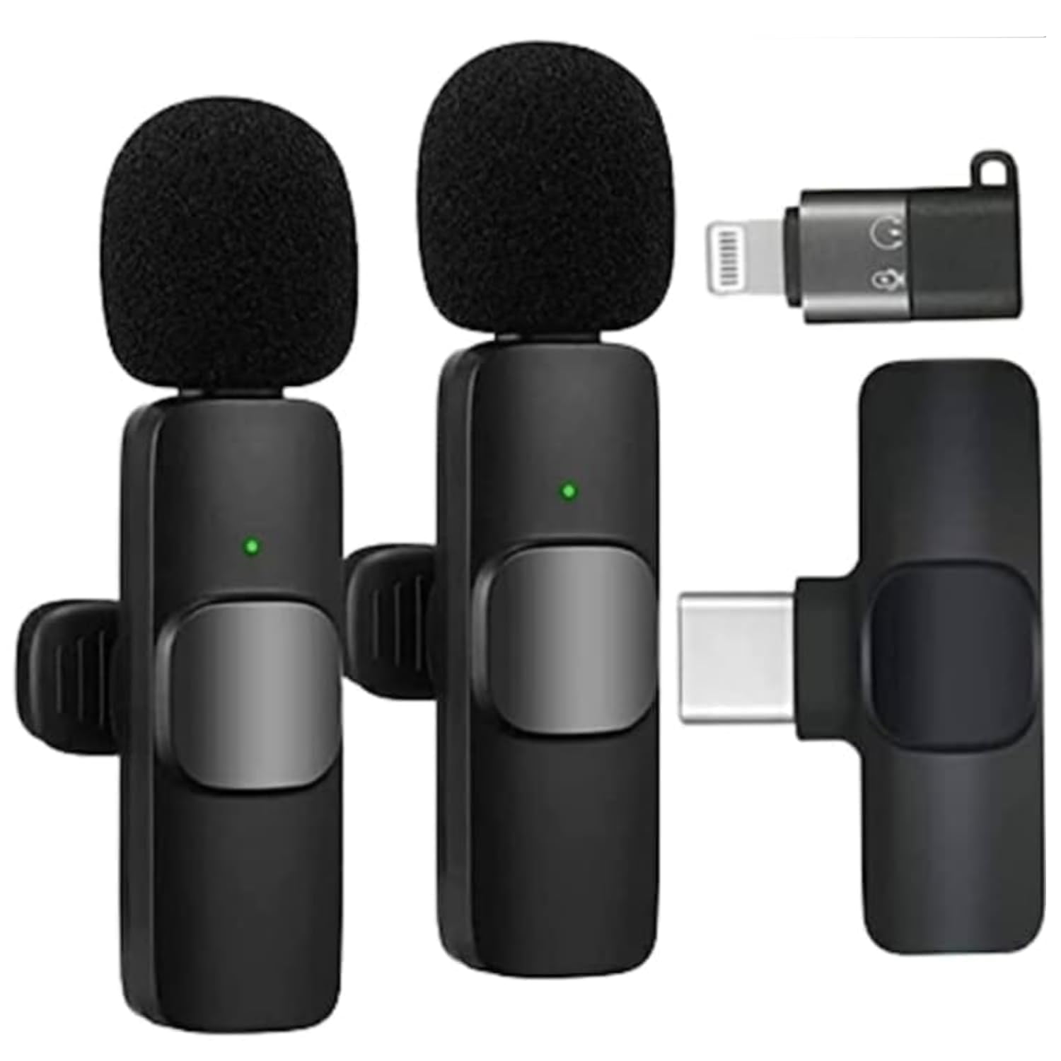 K9 Professional Dual Wireless Lavalier Microphone System – 2.4G Intelligent Noise Reduction, 20m Transmission & Plug-and-Play for Android Type-C and iPhone (Black)