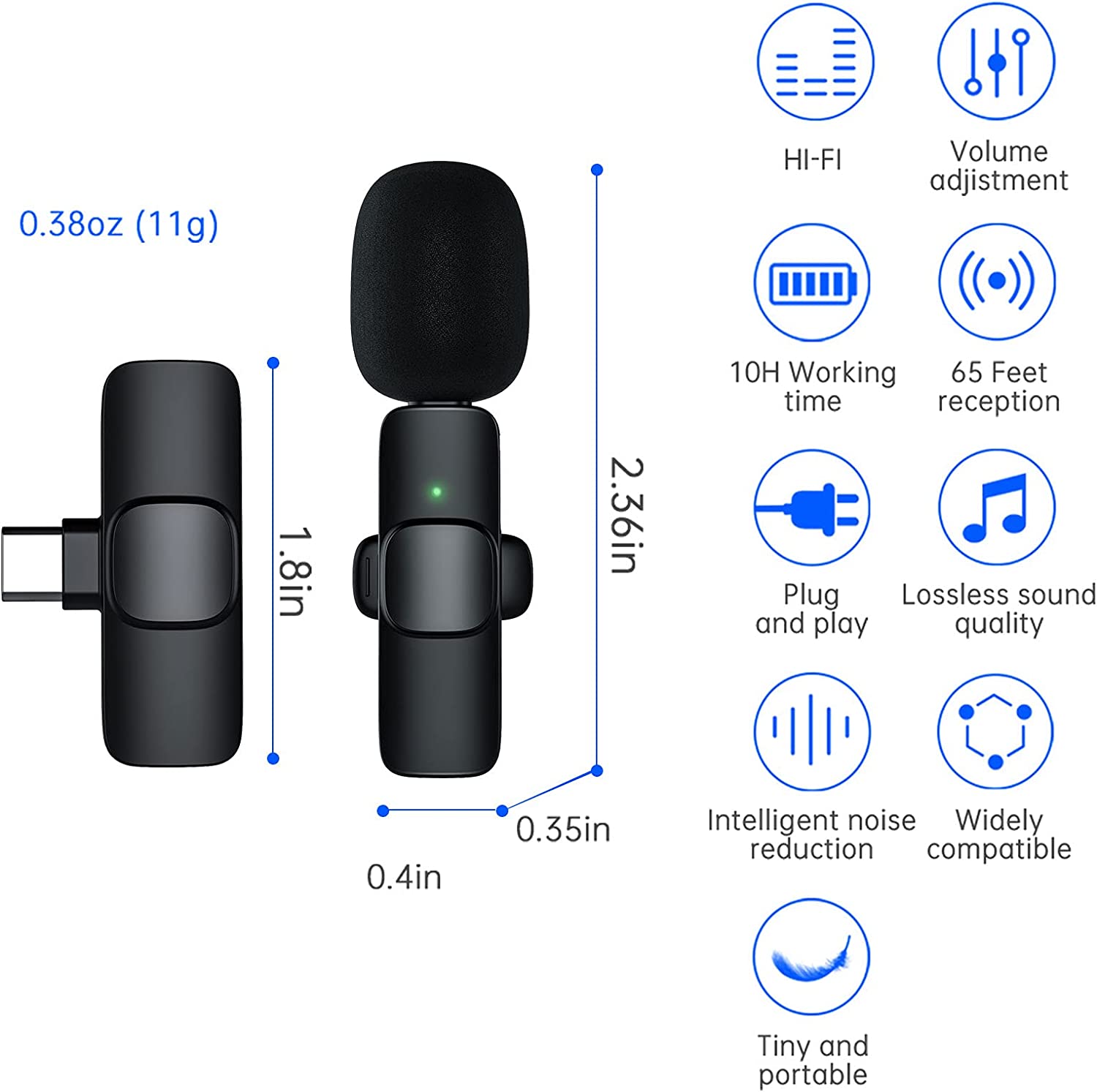 K9 Professional Dual Wireless Lavalier Microphone System – 2.4G Intelligent Noise Reduction, 20m Transmission & Plug-and-Play for Android Type-C and iPhone (Black)