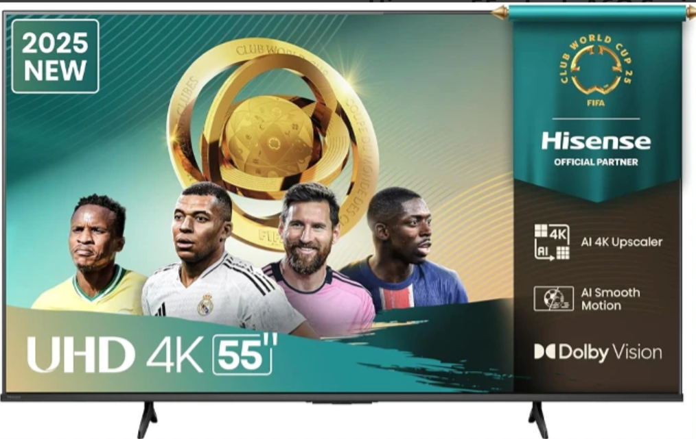 Hisense 55 – Inch A6Q Series 4K Ultra HD VIDAA Smart TV 55A6Q, (2025 Model) Airplay 2,AI 4K Upscaler,Dolby Vision, With In-Built Free To Air Decoder, Bluetooth, HDMI, Chromecast, USB, Netflix, Youtube