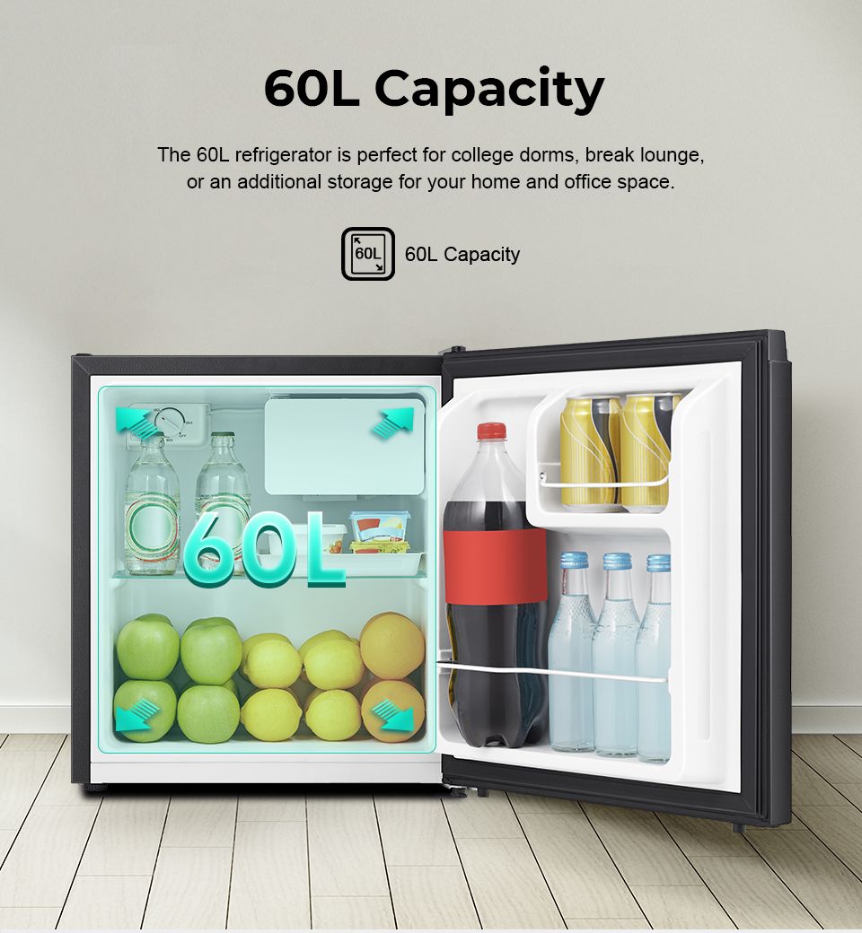 Hisense 60 Liters (Net 44L) 1-Door Mini Fridge (Bar Fridge) Defrost, RR60DAGS0 – Silver (3YRs WRTY)