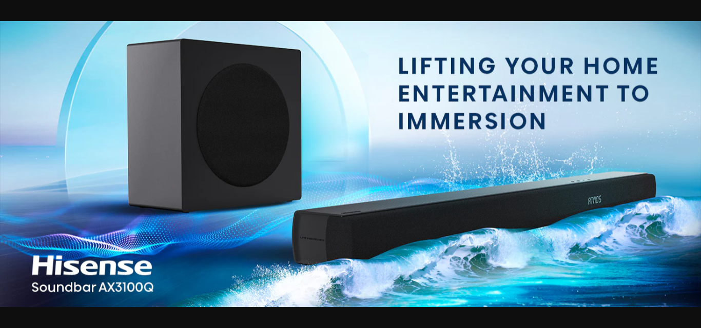 Hisense AX3100Q 480W 3.1CH Soundbar with Wireless Subwoofer – Dolby Atmos Surround Sound, Deep Bass, Bluetooth, HDMI ARC Home Audio System – Black