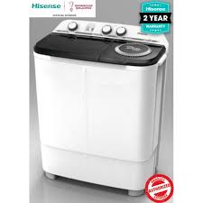 HISENSE 7Kg Twin Tub Washing Machine Streamlined Designed Washing Machines Come With User Friendly Control Panels White WSBE701 2yrs Warranty
