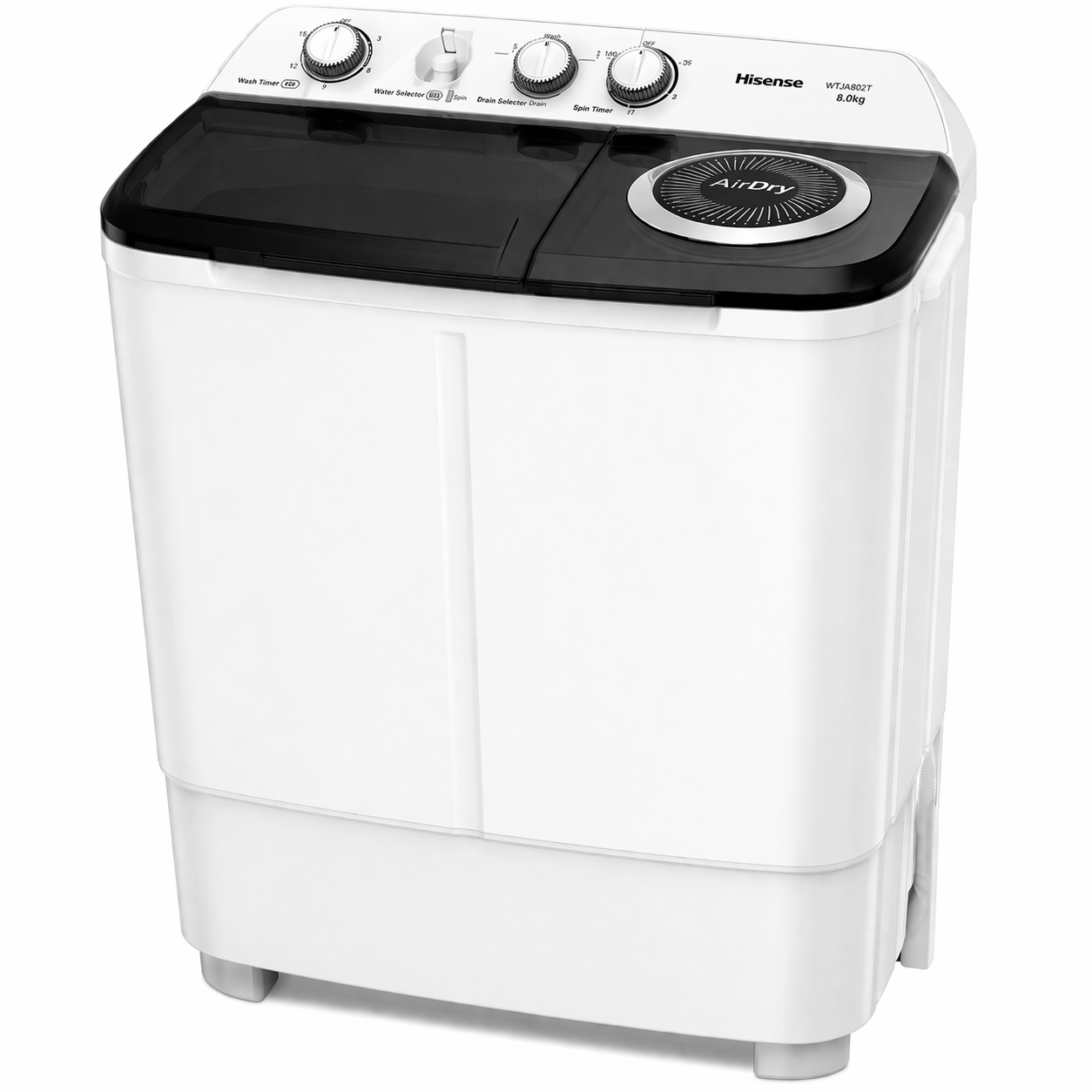 HISENSE 7Kg Twin Tub Washing Machine Streamlined Designed Washing Machines Come With User Friendly Control Panels White WSBE701 2yrs Warranty