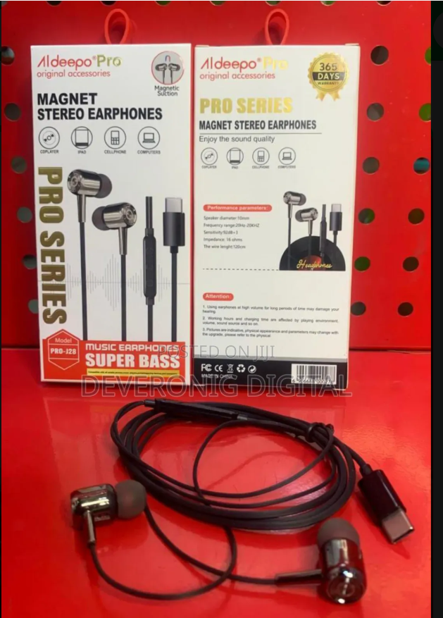 Aldeepo Pro-J28 Type-C Earphones offer clear stereo sound with enhanced bass and have magnetic earbuds help keep the earphones neatly secured when not in use.