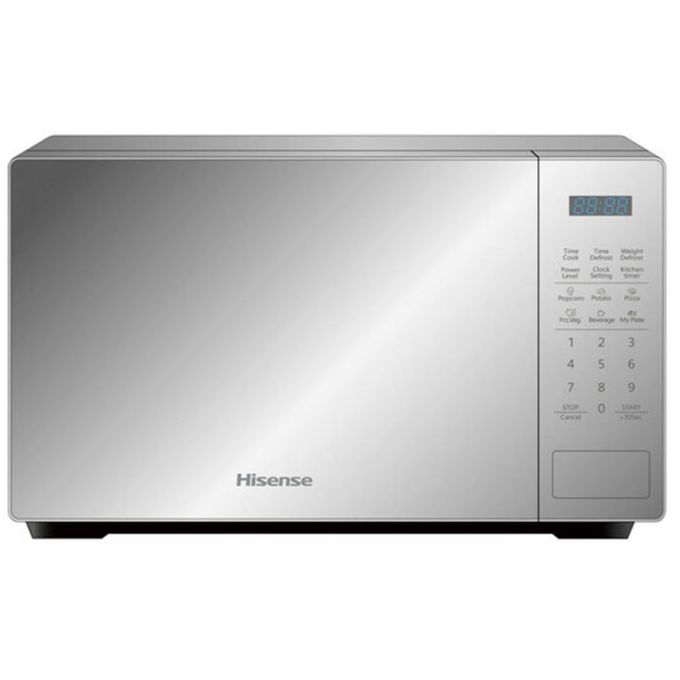 Hisense H20MOMS11 20L Digital Microwave Oven – 700W Power, Child Lock Safety, Defrost Function, 6 Auto Cooking Menus, LED Display, Compact Kitchen Appliance – Mirror Silver (3 Years Warranty)